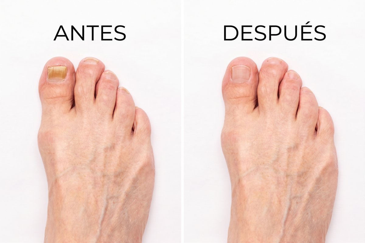 Antes y después de tratamiento de hongos en las uñas, caso 3